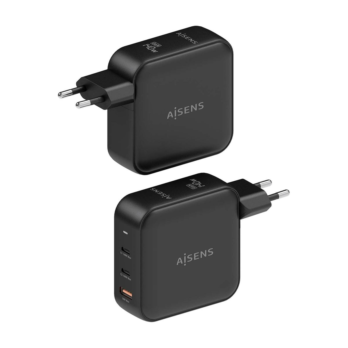 Carregador de parede Aisens GaN ASCH-140W3P031-BK/ 2xUSB Tipo-C/ 1xUSB/ 140W