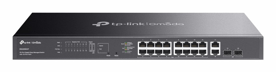 Switch de Rede TP-Link ES220GMP 16xG PoE+ 2xG 2xSFP 250W