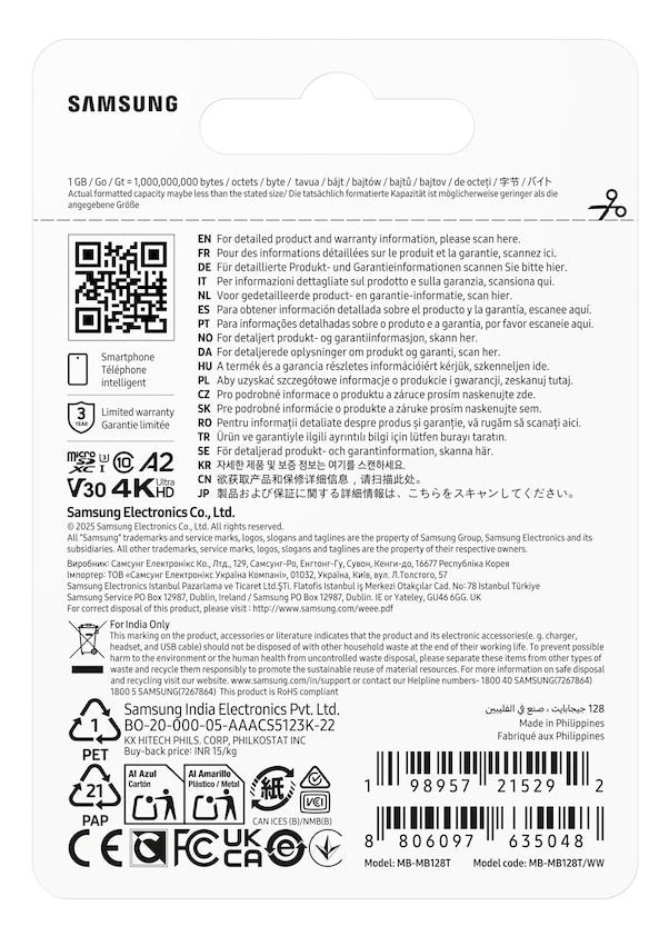 Cartão de Memória Samsung Micro SDXC T7 128GB clase10 U3 V30 A2 - imagem 6