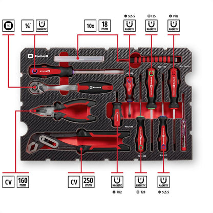 Caixa de ferramentas universal Einhell 370570, 80 peças, 44,4 x 32,9 x 13,1 cm