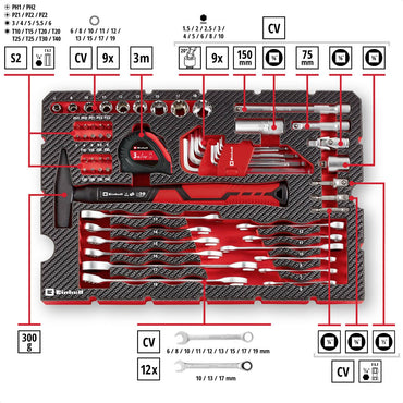 Caixa de ferramentas universal Einhell 370570, 80 peças, 44,4 x 32,9 x 13,1 cm