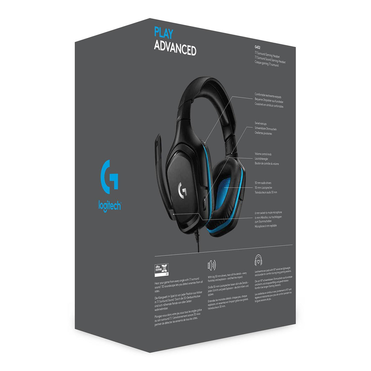 Auscultadores Logitech G432 / 981-000770 preto, azul - imagem 8