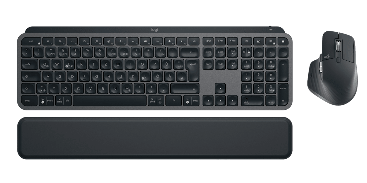 Conjunto Logitech MX Keys Combo for Business Gen 2 — teclado QWERTZ alemão, rato e apoio de pulso
