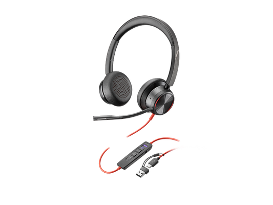 Auscultadores HP Poly Blackwire 8225 Stereo certificado para Microsoft Teams USB-C +USB-C/A Adaptador