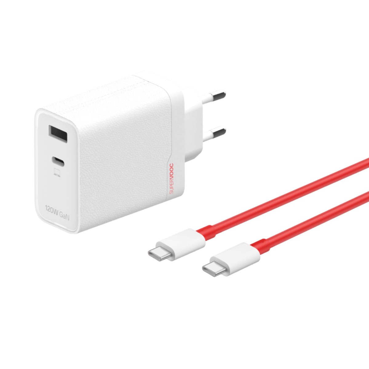 OnePlus 120W Dual Ports SuperVooc Adapter + Cable (Type-C + Type-A) - White