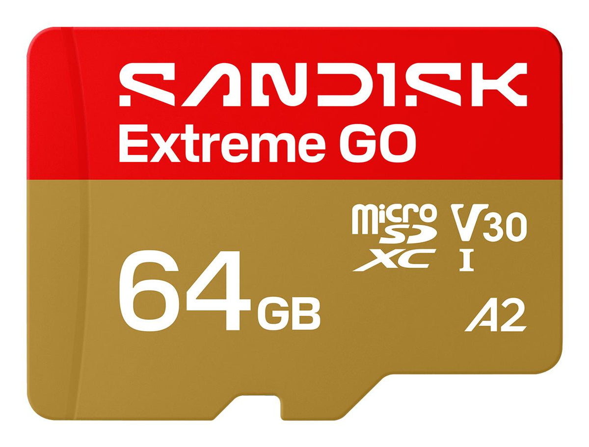 Cartão de Memória SanDisk Micro Cartão SD Extreme GO 64GB / SDSQXGN-064G-GN6MN dourado, vermelho