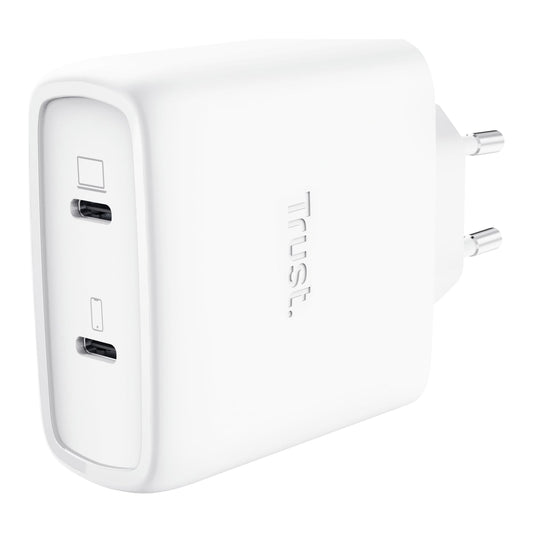 Trust Maxo 65W 25526/ 2xUSB Carregador GaN Tipo-C/ Pared Inclui Cabo Tipo-C/ 65W USB