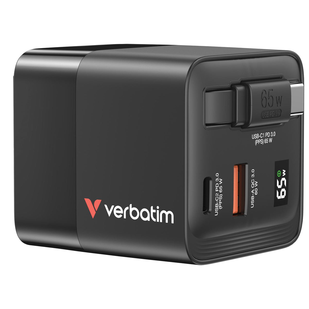 Carregador Verbatim 65W 2 portas com cabo retrátil / 32217 preto - imagem 10