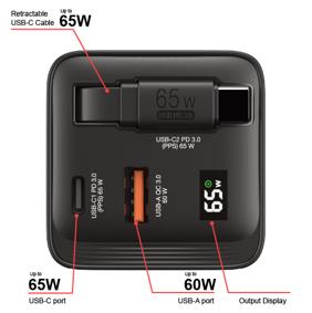 Carregador Verbatim 65W 2 portas com cabo retrátil / 32217 preto - imagem 17